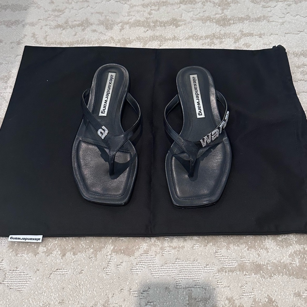 Alexander Wang “A Wang” crystal logo flip flop